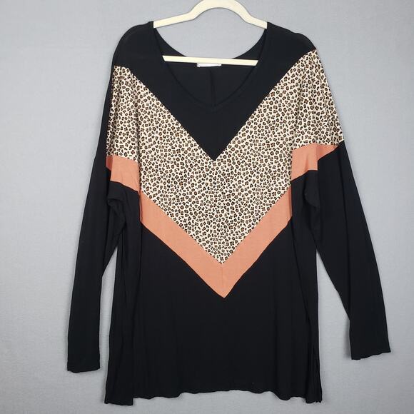 Jade By Jane Size 1X Tunic Sweater Animal Print Chevron Colorblock Black Cheetah - Picture 1 of 6